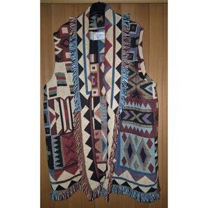 VTG  Rising SUN Native American Southwestern Fringe Tapestry Coat EUC